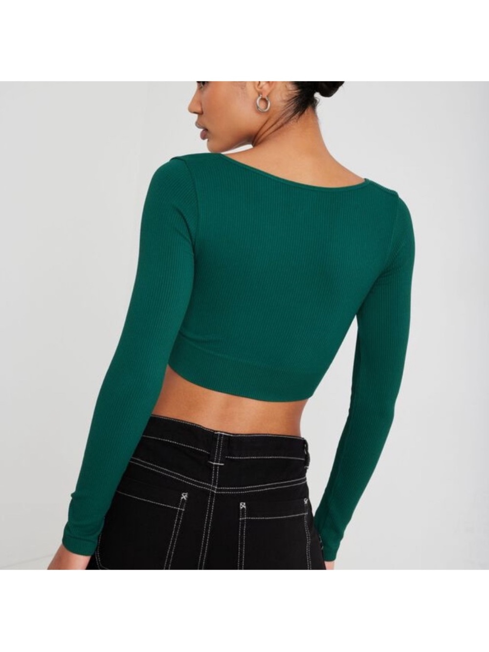 Garage Long Sleeve Ribbed Crop Top - Emerald Green